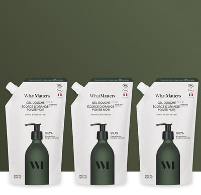 Illutration visuelle 1 de notre Gel Douche Écorce d'Orange &amp; Poivre Noir | 3 x 500 ml What Matters