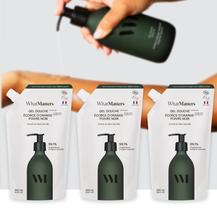 Illutration visuelle 2 de notre Gel Douche Écorce d'Orange &amp; Poivre Noir | 3 x 500 ml What Matters
