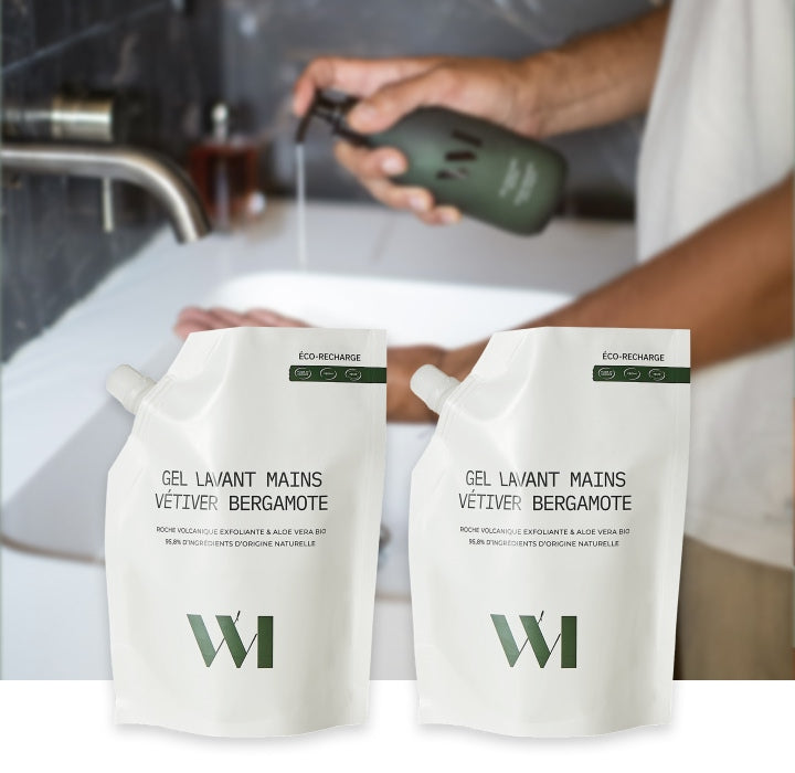 Illutration visuelle 2 de notre Gel Lavant Mains Vétiver Bergamote | 2 x 500 ml What Matters