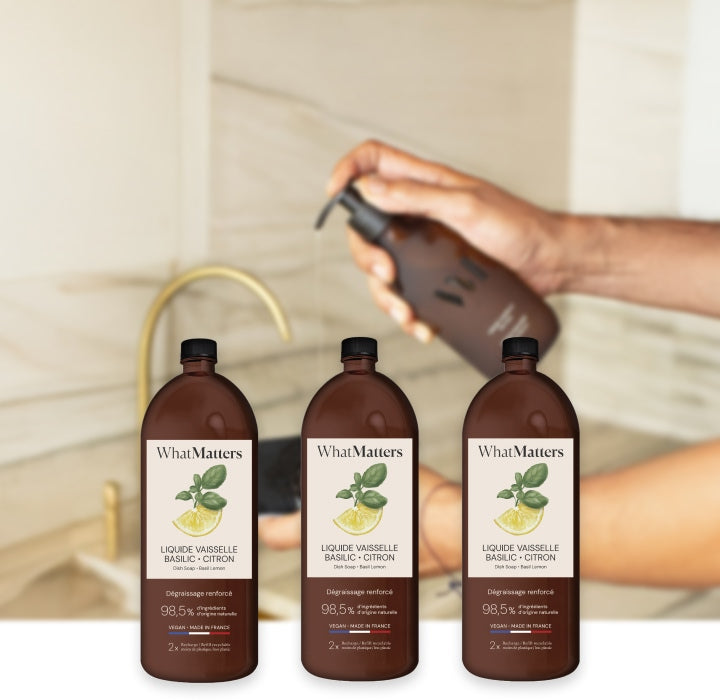 Illutration visuelle 2 de notre Liquide Vaisselle Basilic Citron | 3 x 400 ml What Matters