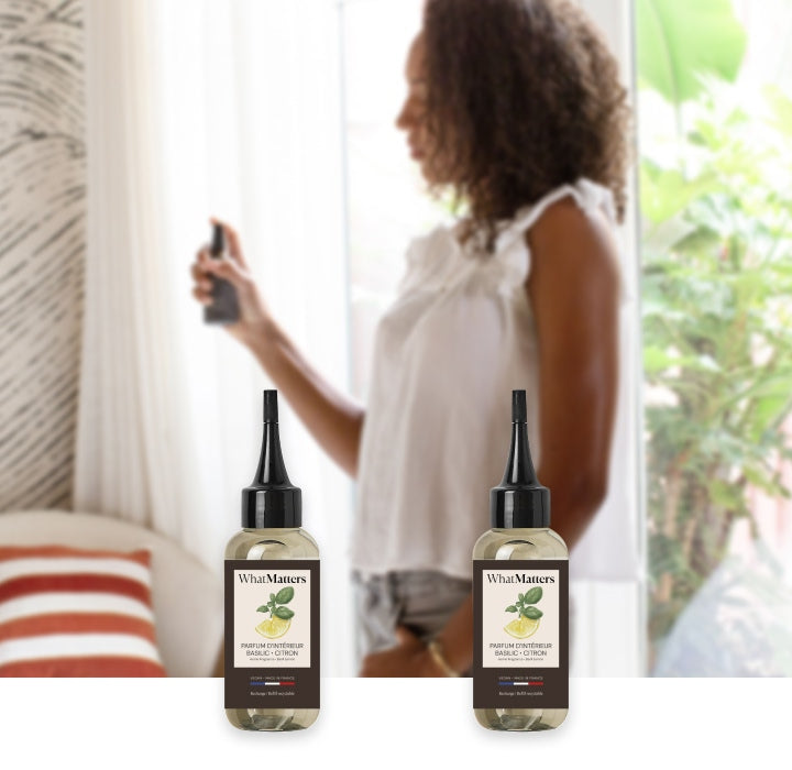 Illutration visuelle 2 de notre Parfum d'Intérieur Basilic Citron | 2 x 100ml What Matters