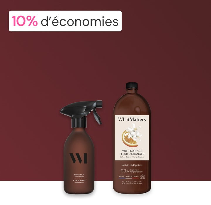 Illutration visuelle 2 de notre Multi-Surface Fleur d'Oranger | Flacon 290 mL + recharge 400 mL What Matters